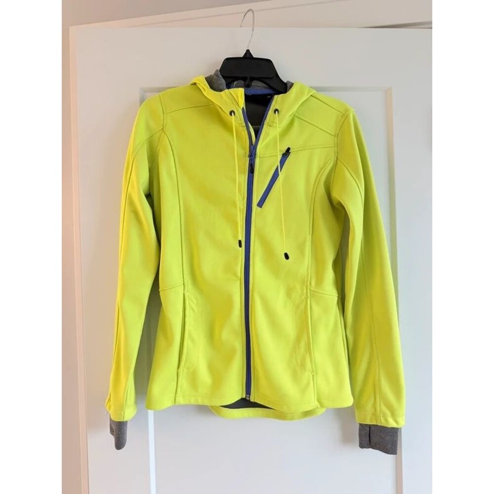 Neon Yellow Green Active Hooded Full-Zip Jacket Purple Accents